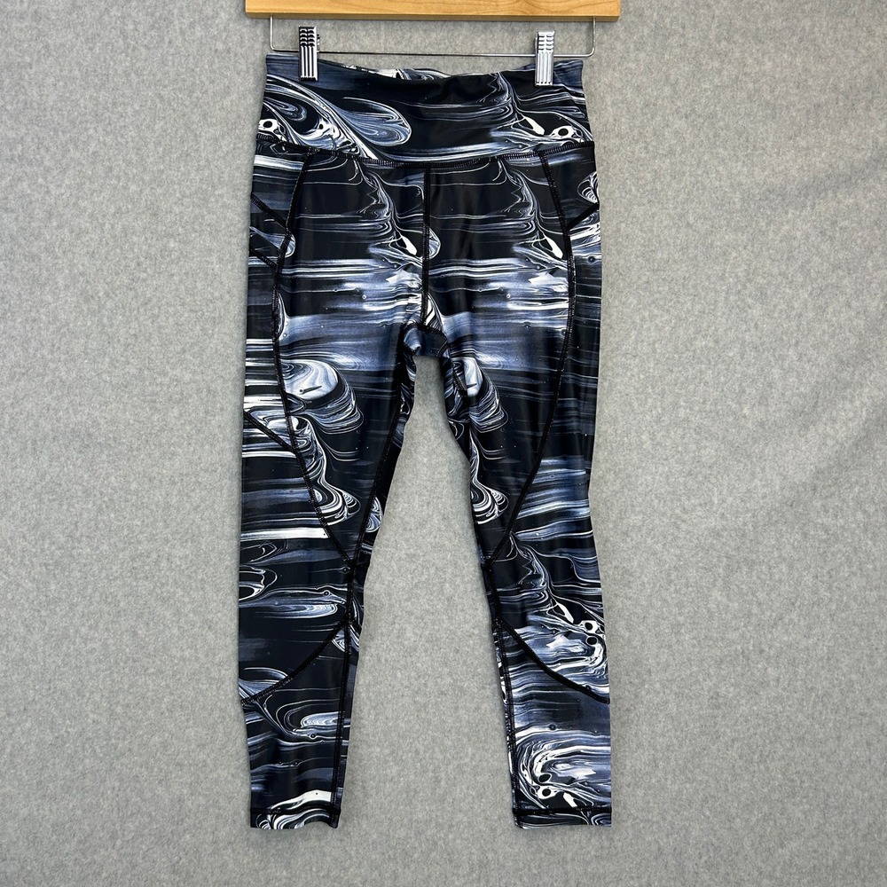 Vie Active Australia Leggings Blue Black White Marble Pockets Athletic Women XS